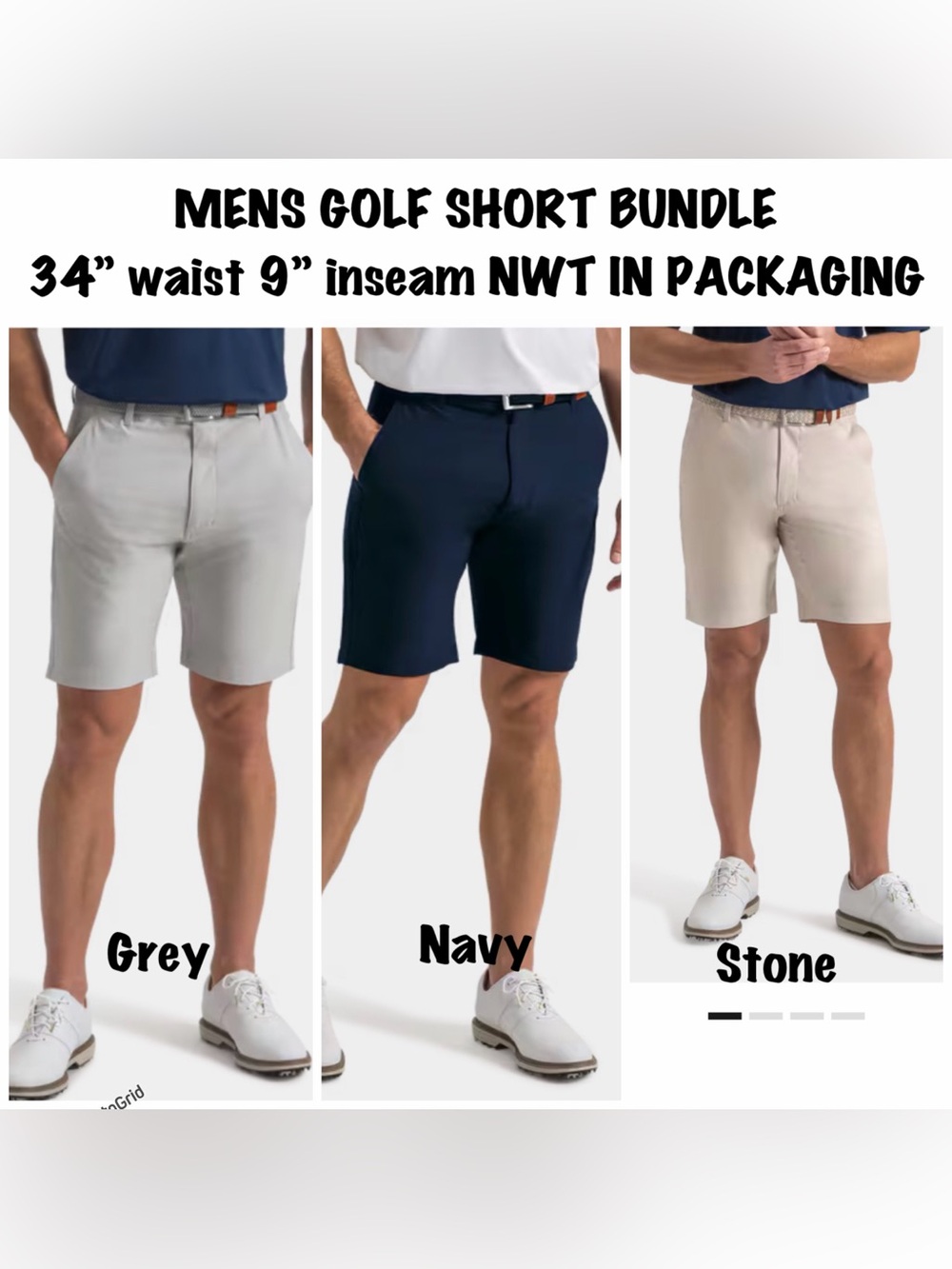 BUNDLE NWT Men's Golf Shorts Trio in Navy, Gray, Stone 34” Father’s Day gift!!